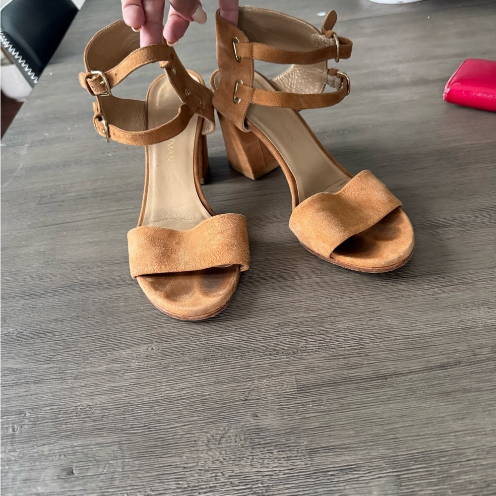 Stuart Weitzman Tan Block Heel Sandals